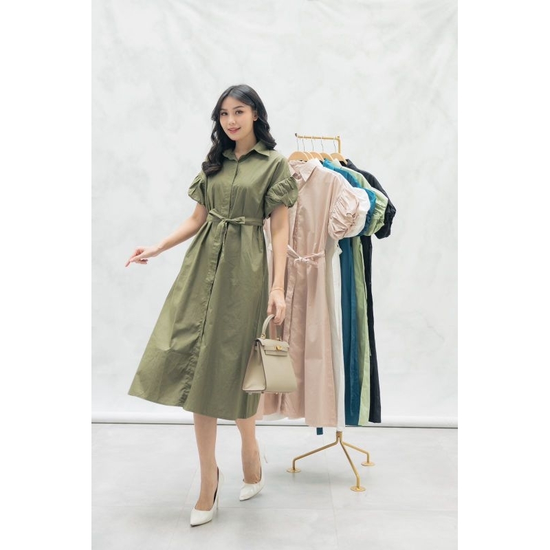 Puffy Midi Dress Poplin wanita / Dress katun Bumil / Busui friendly / Fashion wanita / Dress Korean 