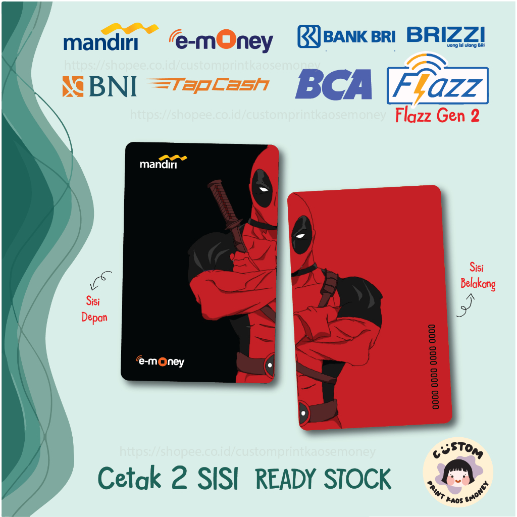 KARTU E MONEY E TOLL SUPERHERO DEADPOOL MARVEL COMICS MANDIRI TAPCASH BRIZZI FLAZZ GEN2 - 2 SISI