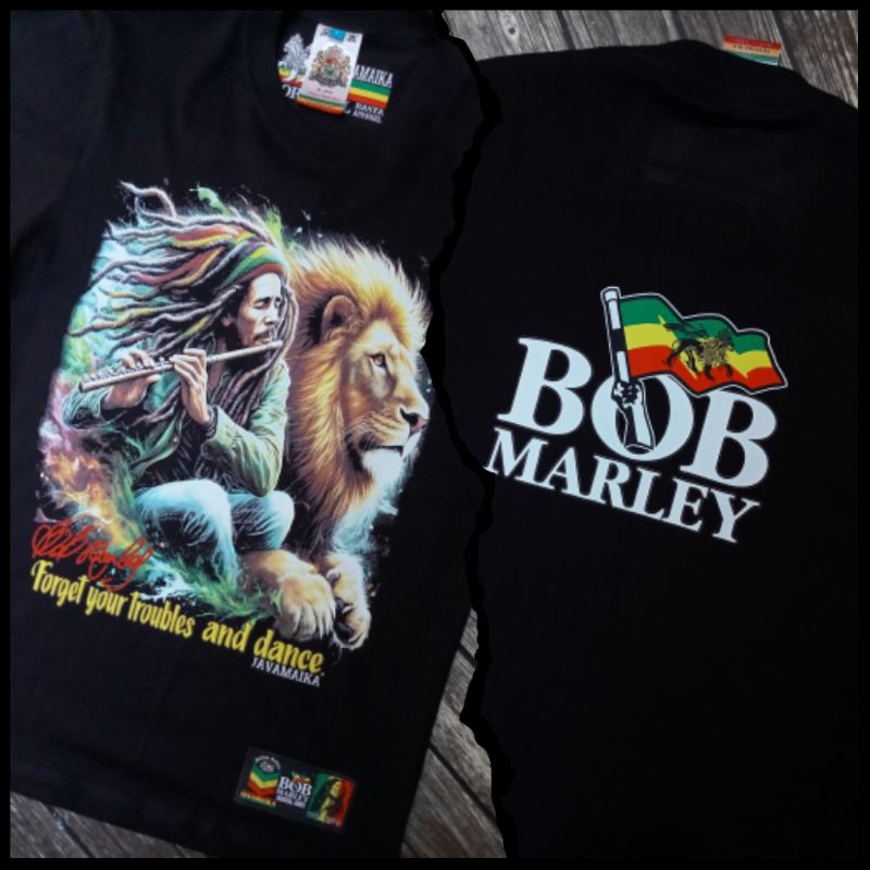 Kaos Bob Marley Baju Reggae t-shirt Rasta Bob Marley Forget Your trouble and dance Original Roots Ja