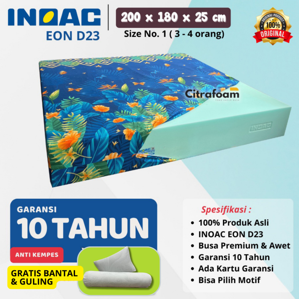 Kasur Busa INOAC EON 200x180x25 cm Size Nomor 1 Density 23 Garansi 10 Tahun Kasur Inoac Ukuran 180x2