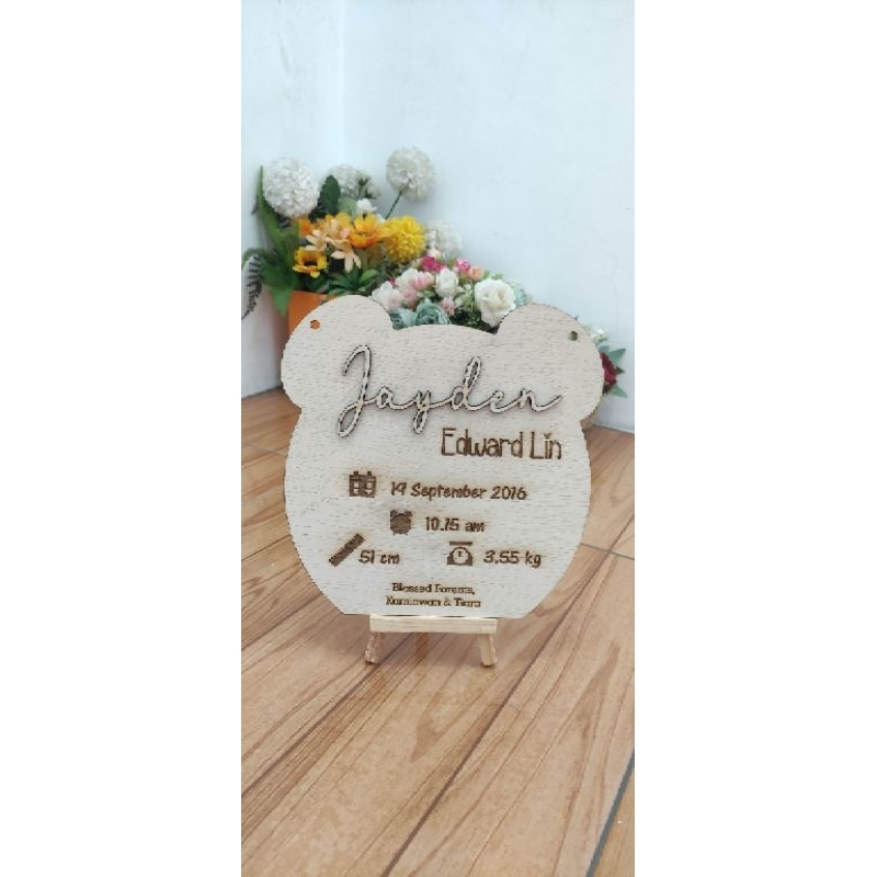 Wooden HOSPITAL BOARD papan nama bayi kayu