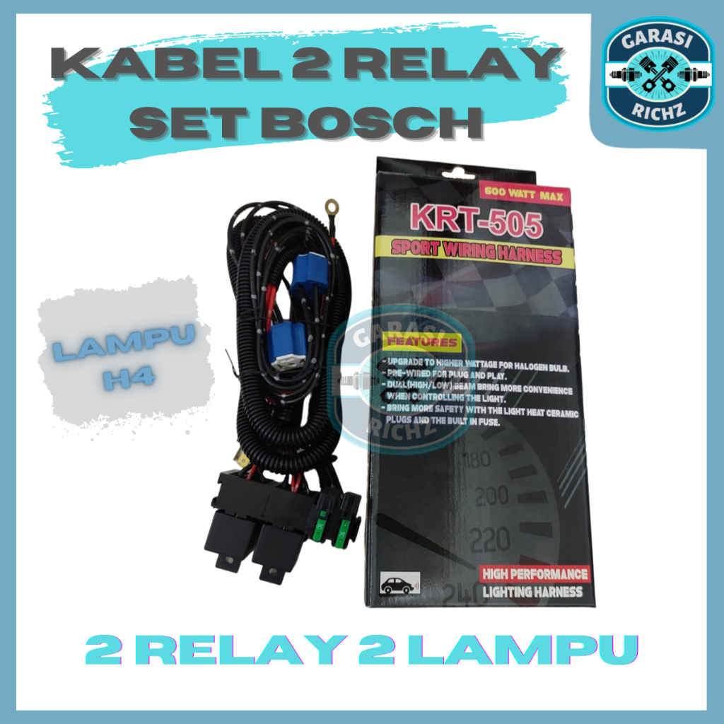 KABEL RELAY BOSCH KOMPLIT UNTUK LAMPU H4 MOBIL 2 RELAY 2 LAMPU UTAMA MOBIL
