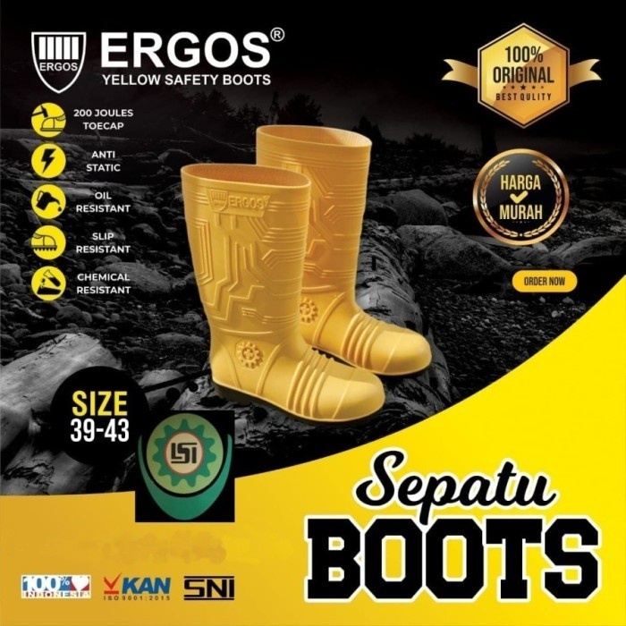 Safety Boot Ergos Kuning 39-43 Boots Ergos Yellow Toe Cap