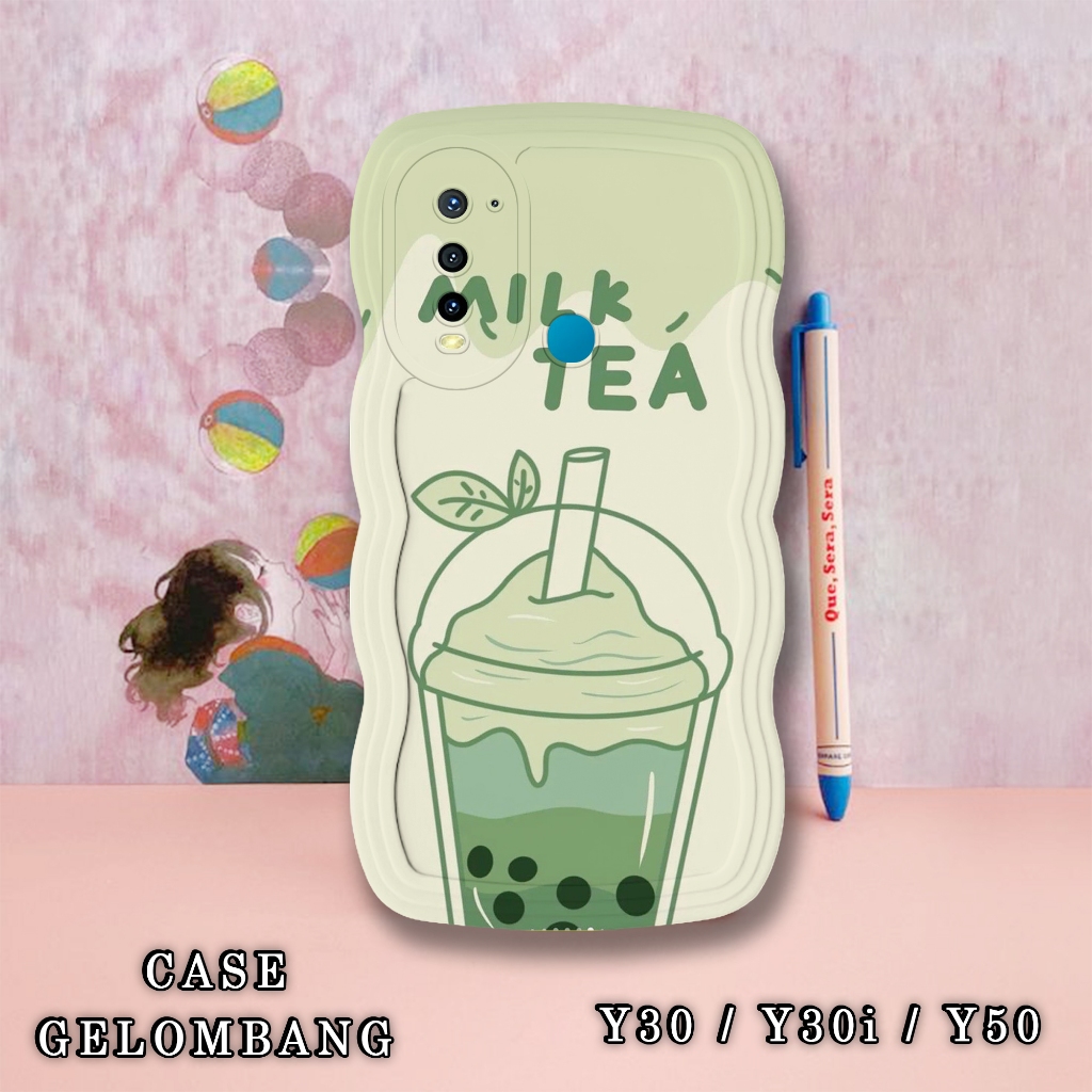 Soft Case GELOMBANG Hp Vivo Y30 - Y30i - Y50 - Case Pro Camera - Fashion Case Motif Green Wallpaper 