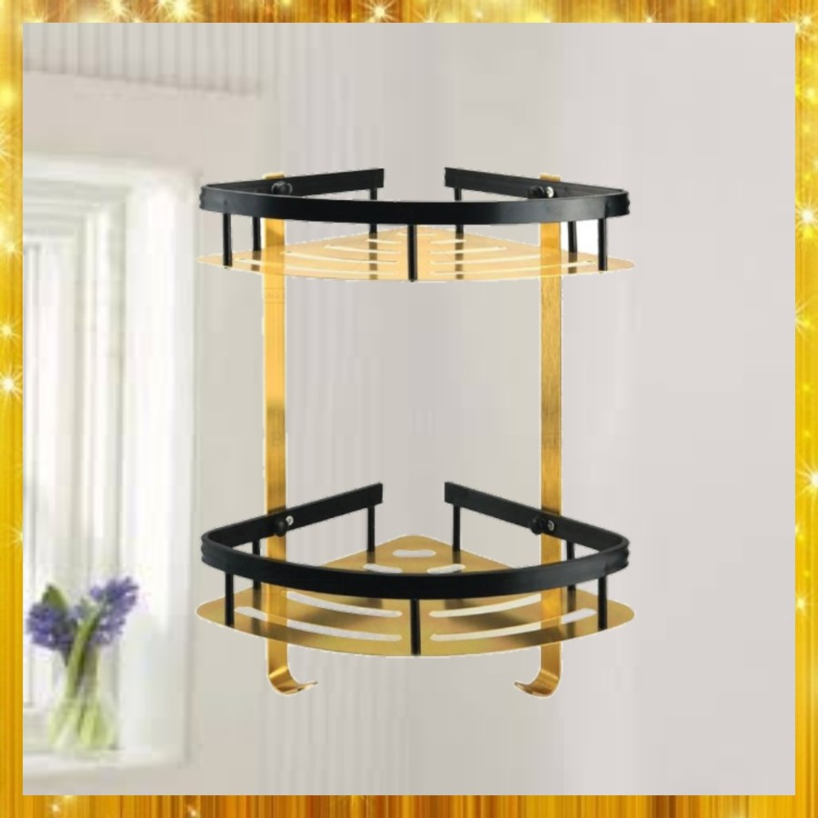 Rak sudut kamar mandi Black Gold Almunium rak sabun kamar mandi