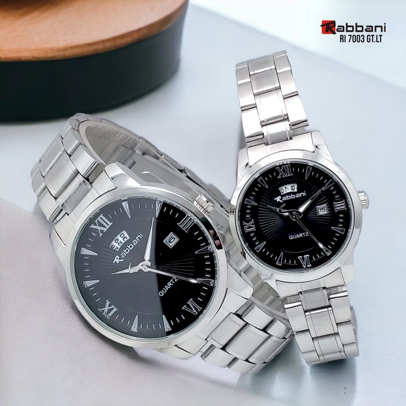 Rabbani 7003, Jam tangan Pria, Wanita / Couple, Silver stainless steel, tanggal aktif, water resista