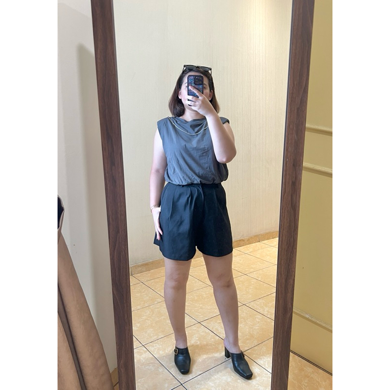 Atasan crop necklace top baju kaos croptop padded shirt