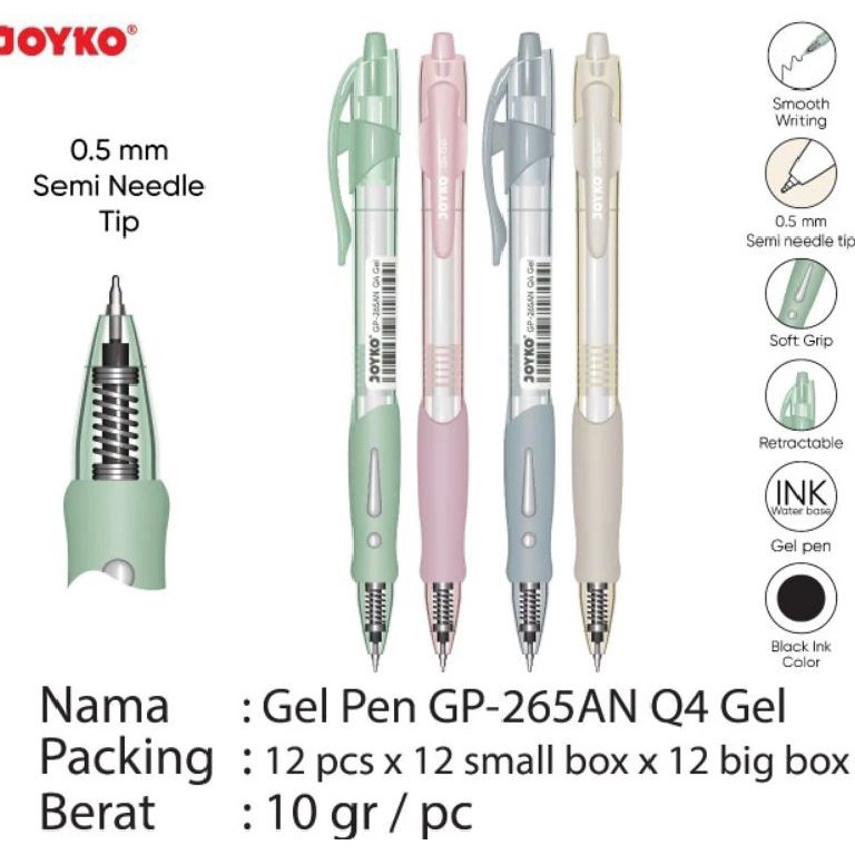 

KODE L9B2 Pulpen Gel Joyko Gp265AN Q4 Gel 1pak12pcs