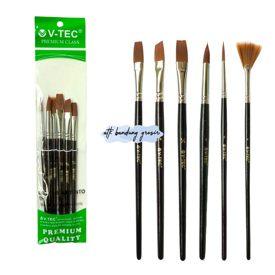 

ART U86I VTec Brush Bahan Nilon A176 Set 6 Vtec Kuas Bahan Nilon Flat Round Kuas Lukis Set6