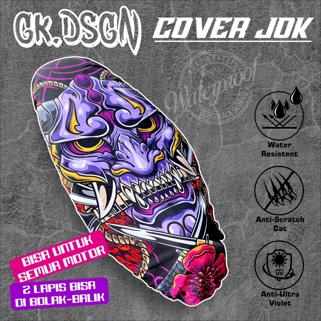 Sarung Cover Jok Motor Motif Samurai Demon Ungu Full Printing Anti cakar kucing untuk Supra, PCX, Va