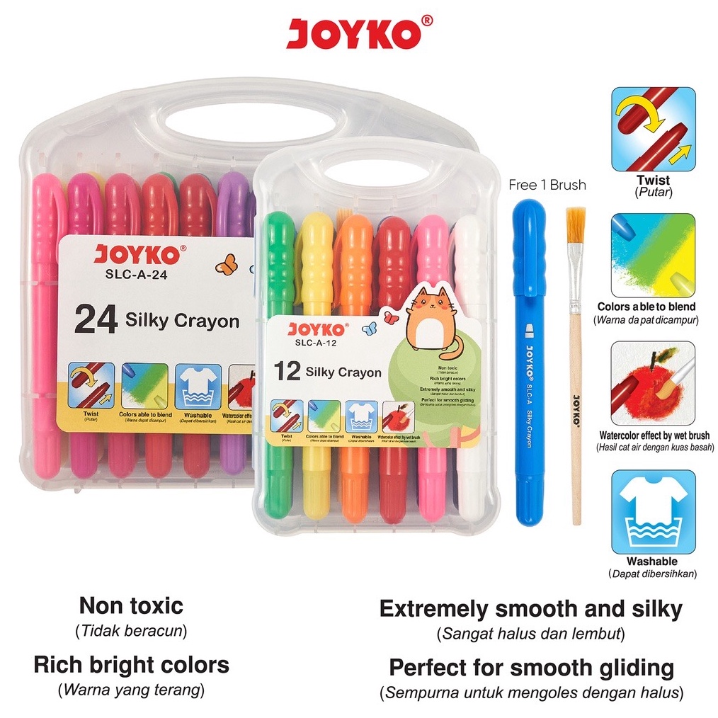 

KODE M1F8 Crayon Putar Joyko Silky SLCA Silky Crayon Krayon Halus Joyko SLCA12 SLCA24 Warna Colors