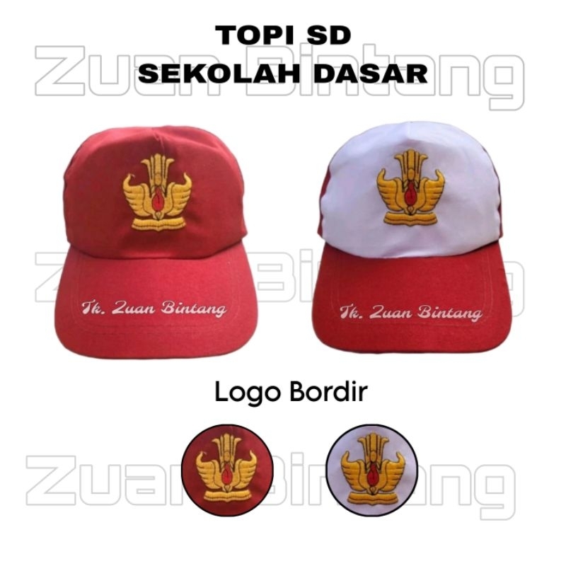 TOPI SD MERAH / TOPI SD MERAH PUTIH BORDIR