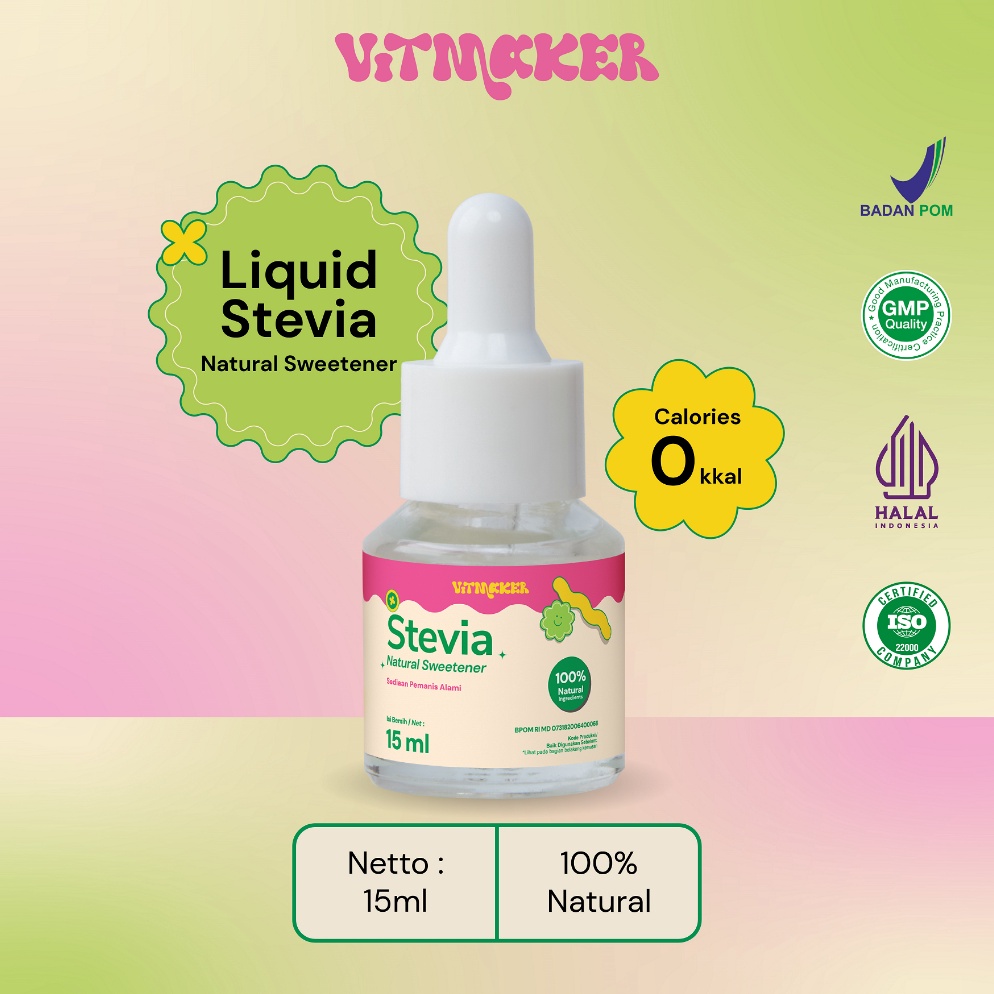 

Mega Max Vitmaker Liquid Stevia Pemanis Alami pengganti gula dengan calorie HALAL dan BPOM 15ML