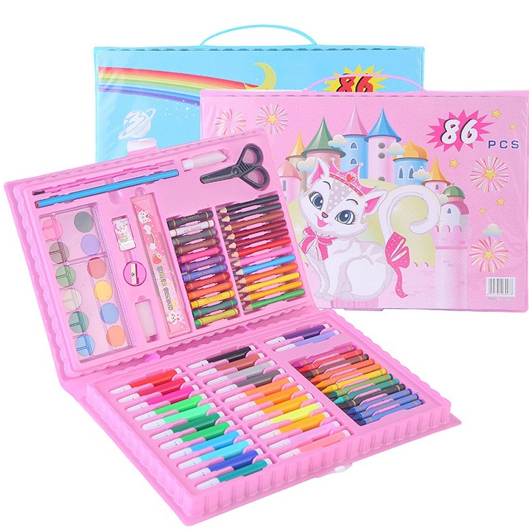 

KODE J8Q9 J782 Stationary Set isi 86 pcs Pensil Crayon Warna Cat Air Perlengkapan Sekolah Menggambar Anak Alat Warna Alat Lukis set crayon 86pcs