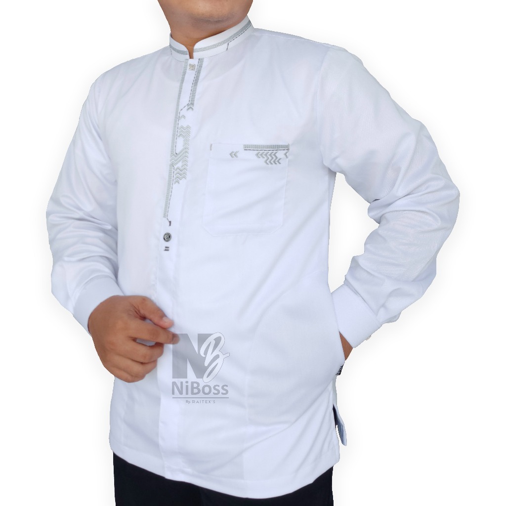 DISKON BAJU KOKO PUTIH PRIA LENGAN PANJANG KEMKO DEWASA TAQWA MOTIF BORDIR BAHAN TOYOBO PREMIUM