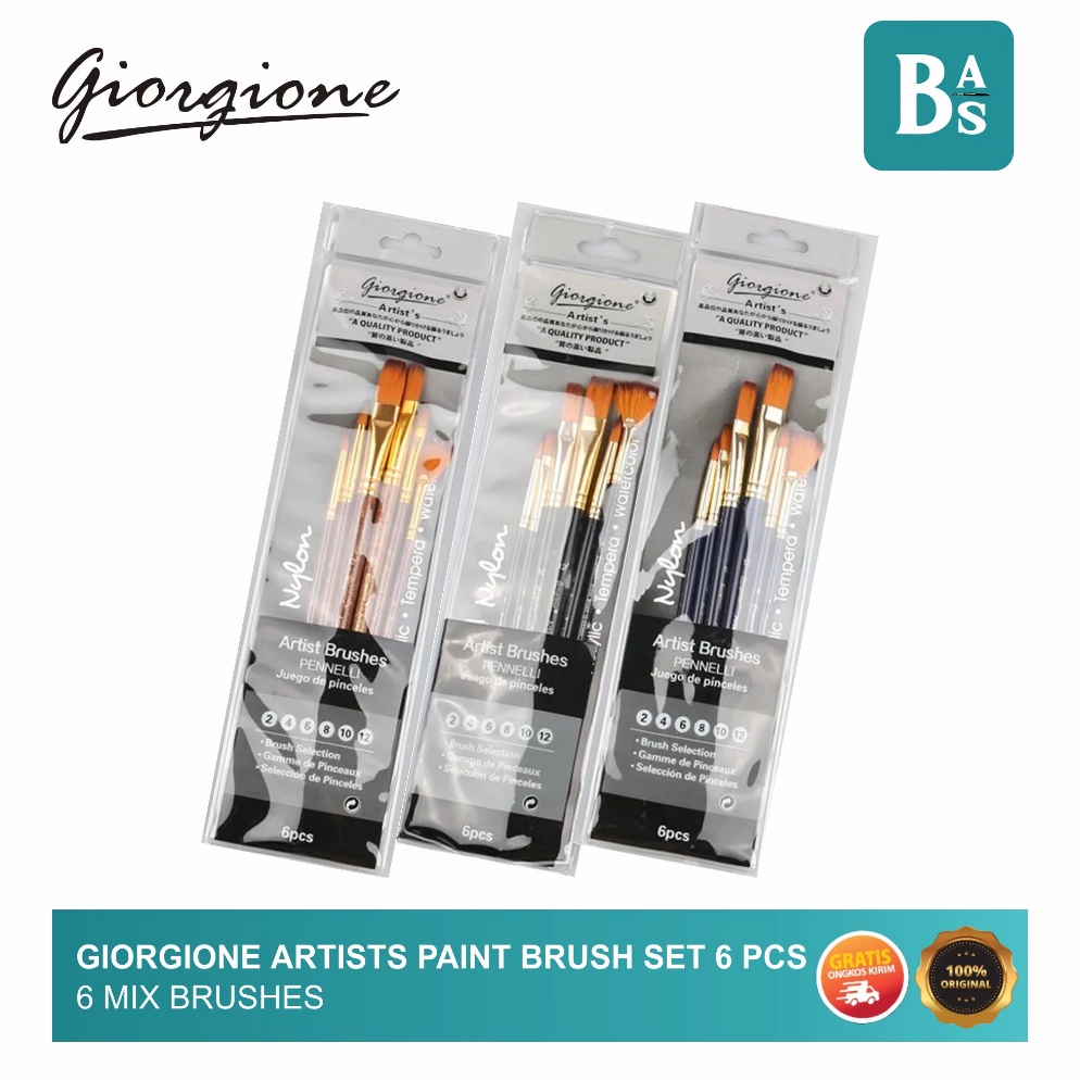 

ART D6E Giorgione Artists Paint Brushes Kuas Lukis Set 6 Mix