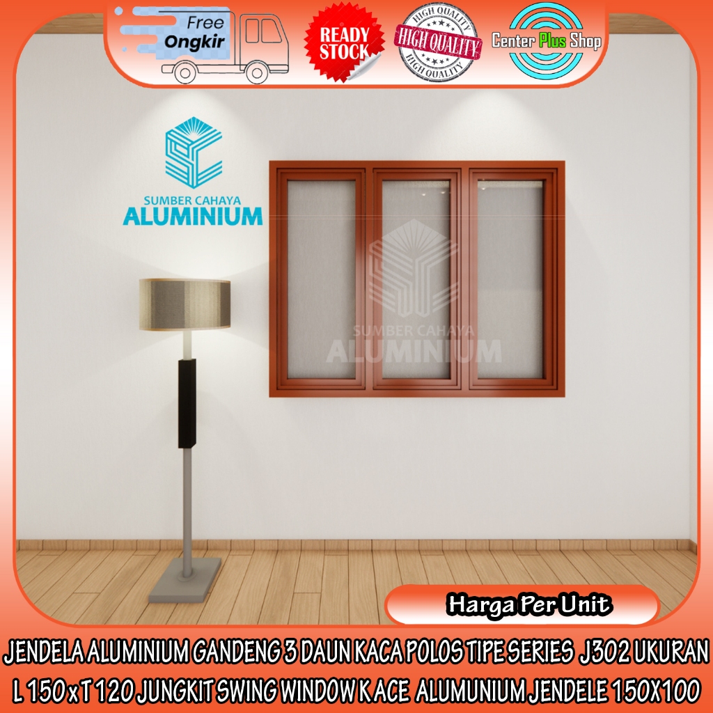 [KARGO] JENDELA JENDELE PINTU KECIL ALUMINIUM GANDENG TIGA 3 DAUN TIPE J302 UKURAN L 150 x T 120 CM 