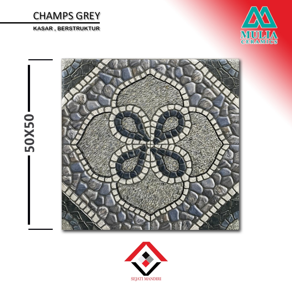 keramik 50x50 kasar - motif batu alam - mulia champs grey