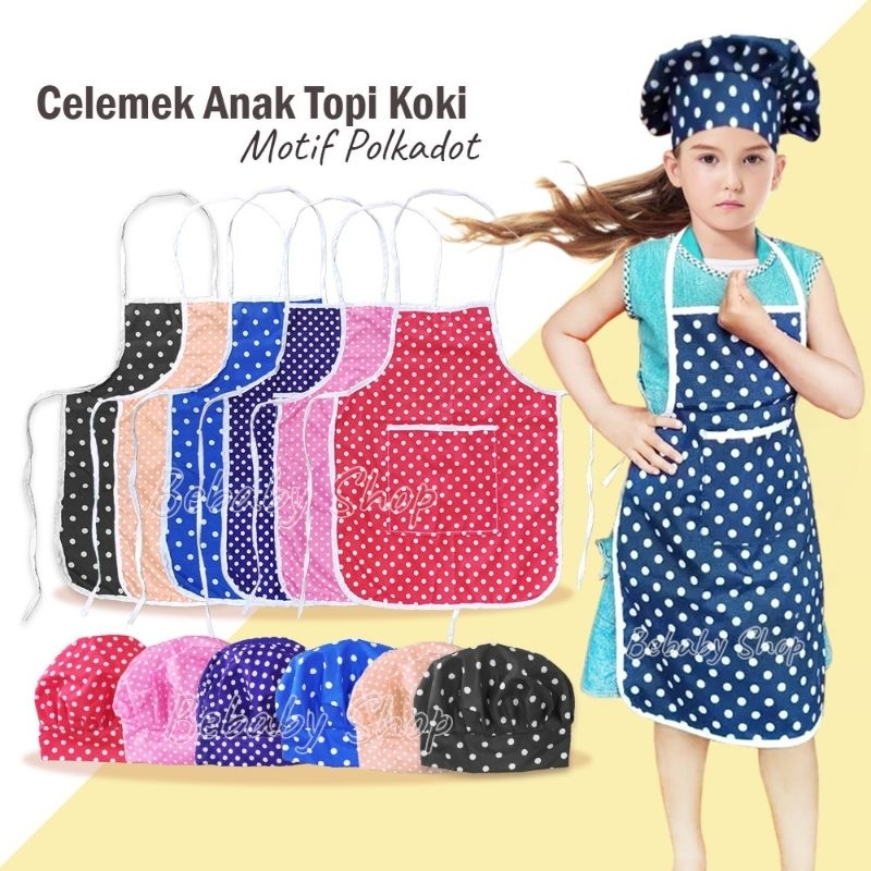 I403 1 Set Apron + Topi Koki Celemek ANAK - ANAK Untuk Memasak Atau Melukis (Tanpa kantong depan)