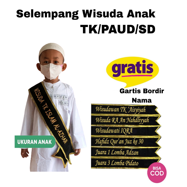 SELEMPANG WISUDA ANAK PAUD TK SD SELEMPANG ANAK FREE BORDIR NAMA