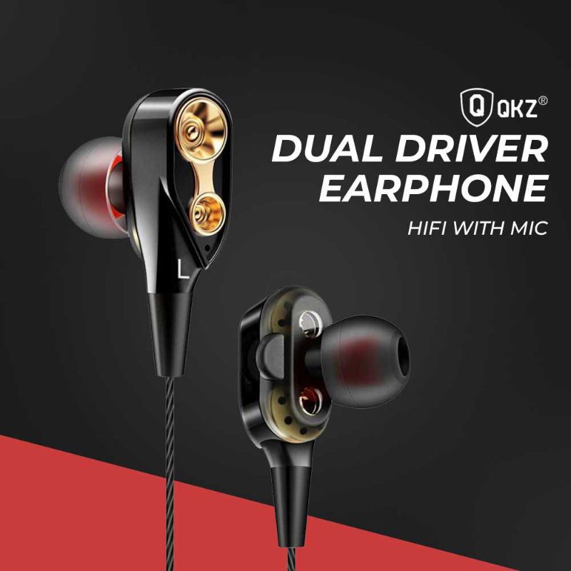 Earphone QKZ Dual Driver Earphone HiFi Dengan Mic - QKZ-CK8