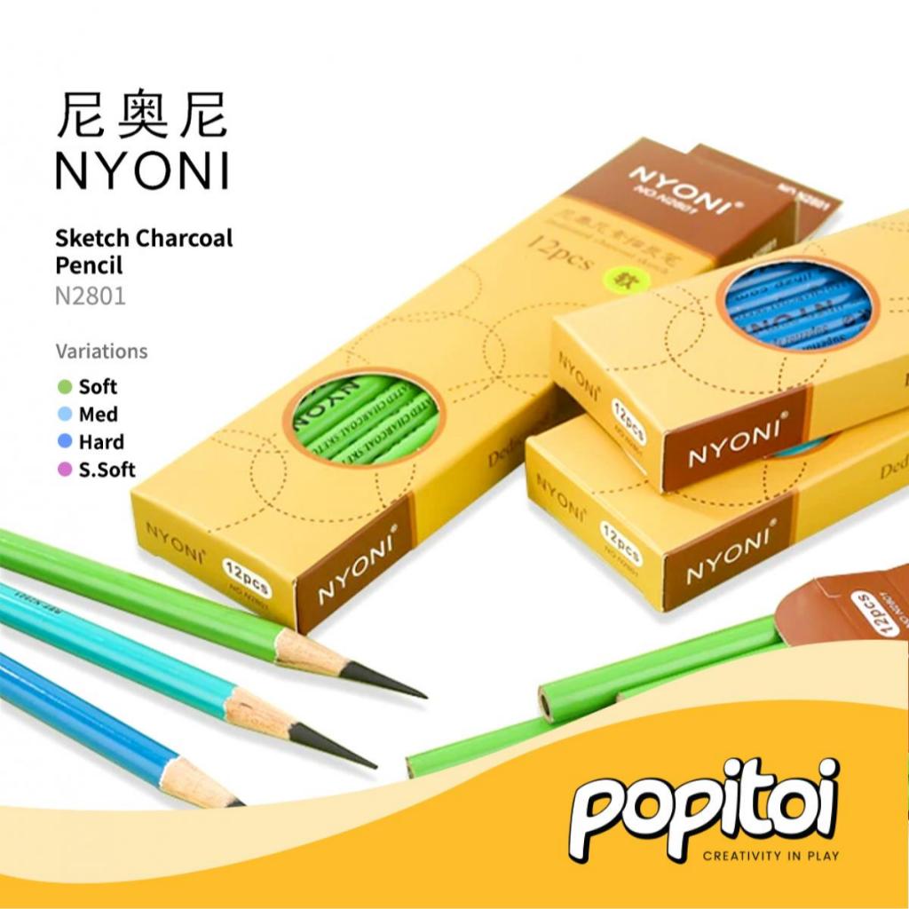 

NYONI N2801 Standard Natural Wood Charcoal Pencil For Drawing (Satuan) Pensil Gambar Kayu Arang