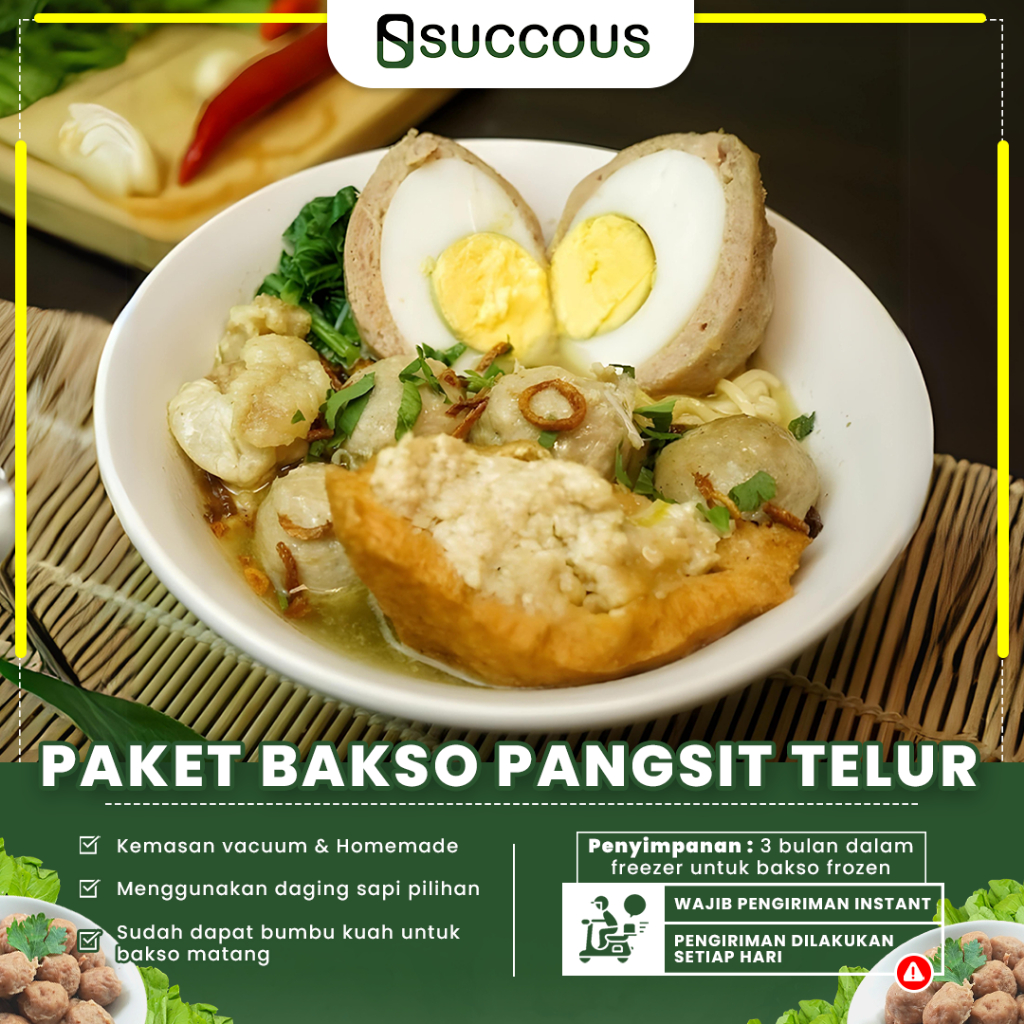 

Bakso Sapi Telur Succous Paket Komplit Baso Pangsit Frozen Food Include Bumbu Kuah Kemasan Praktis Halal