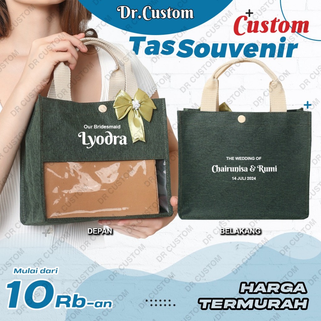 Tas Hampers Kanvas-Tas Totebag Custom Sablon-Tas Hampers Mika Custom-HIJAU + PITA