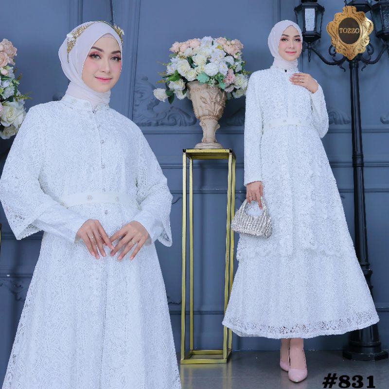 Gamis Brukat Rompi Putih Import TZ 831 / Gamis Brukat Import Dewasa dan Remaja / Muslim Wanita Dress