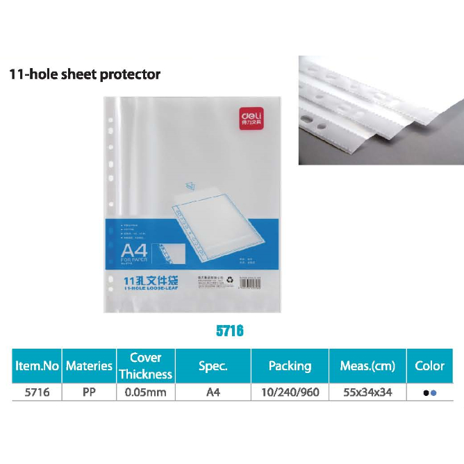 

Deli Plastik Sheet Protector A4 (20pcs/pack) E5716