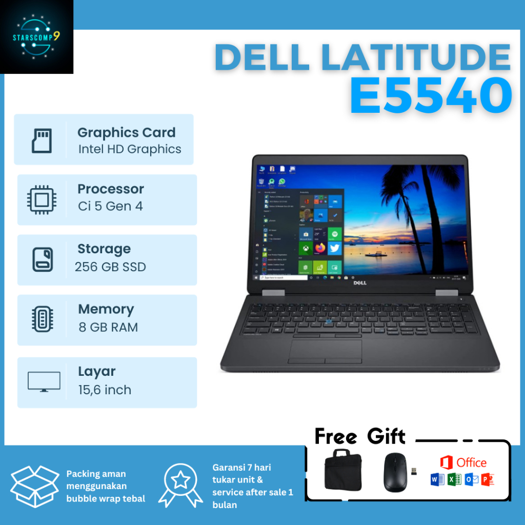 Dell Latitude E5540 Ci5 4300U 8GB 256GB SSD Keyboard Numerik Handal