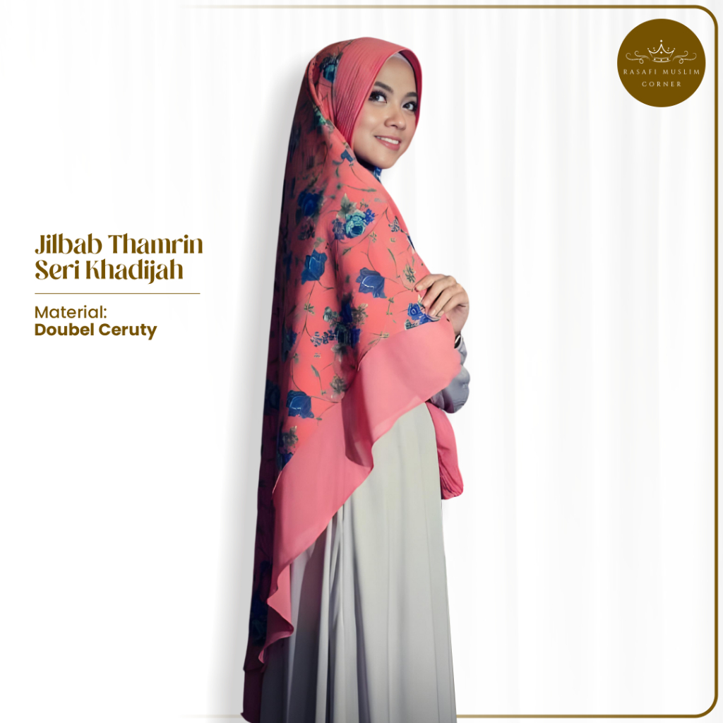 Khimar Seri Khadijah Jilbab Instan Thamrin Doubel Ceruty Babydoll Pet Motif Premium Hijab