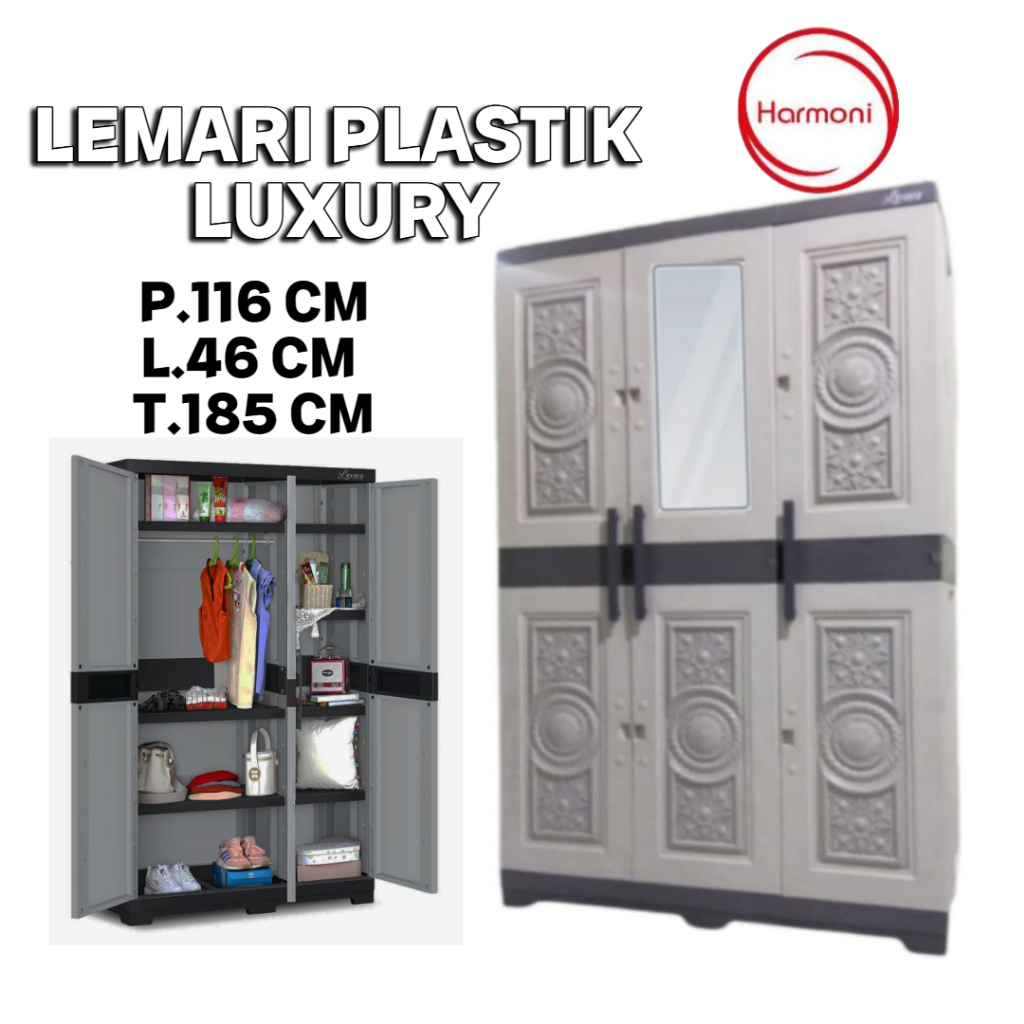 LEMARI PLASTIK 3 PINTU LUXURY KACA LEMARI PAKAIAN PLASTIK 3 PINTU KACA BAHAN TEBAL