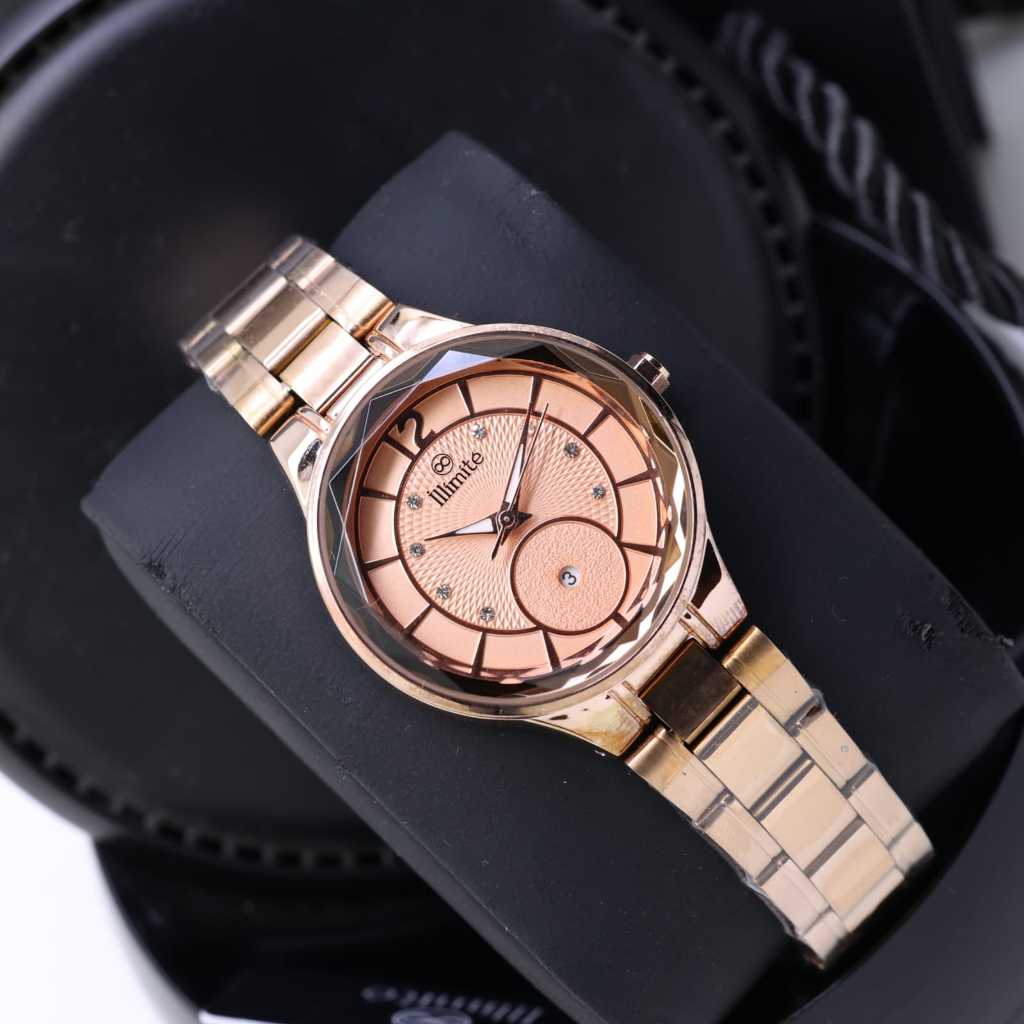 BISA COD JAM TANGAN WANITA ILLIMITE LS6720 STAINLESS STEEL TANGGAL AKTIF FREE BOX