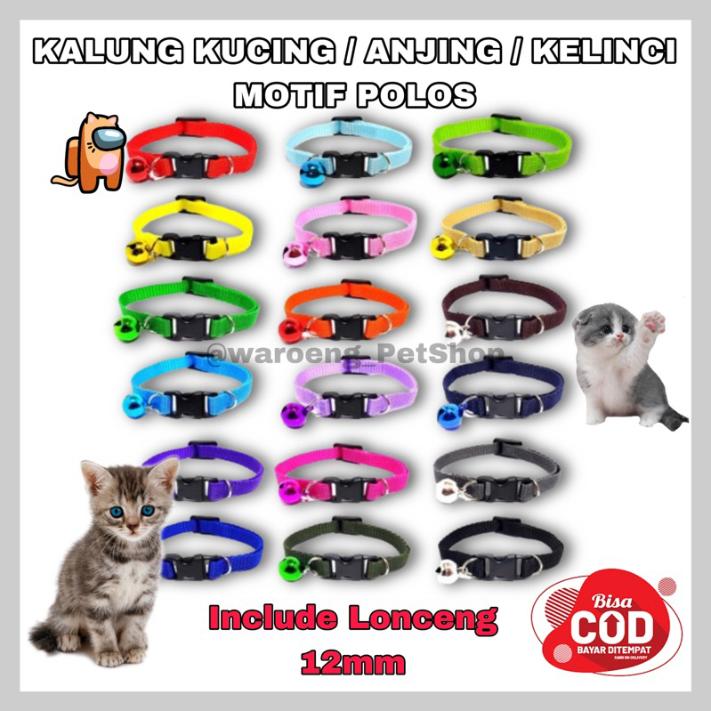 Kalung Kucing Anjing Kelinci Polos Include Lonceng 12mm Kalung Kucing Nama Kalung Kucing Lonceng Kal
