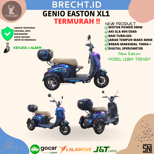 Sepeda Motor Listrik Roda Tiga Genio Easton XL1 / XL 1 E-Moped 60v/20Ah