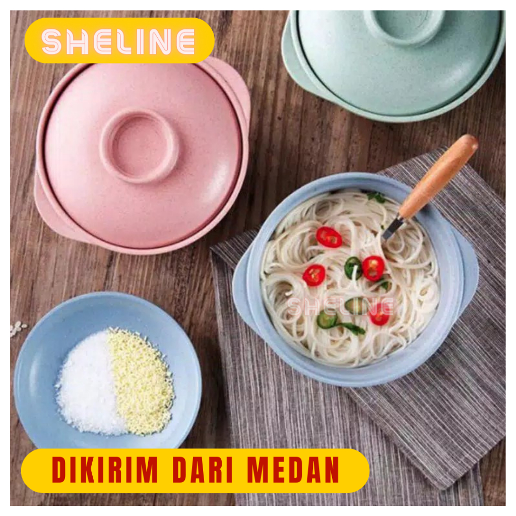 Sheline - mangkok wheat tutup - PINK