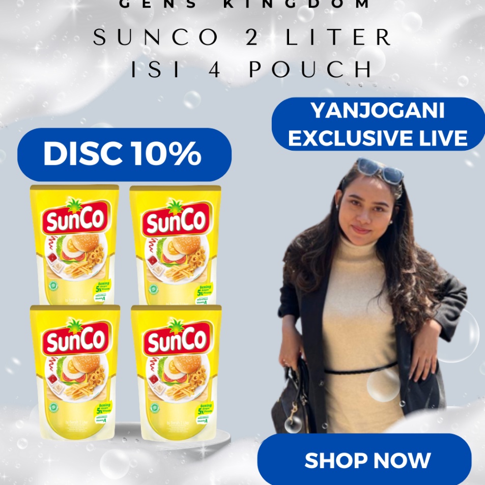 

Promo Menarik MINYAK SUNCO 2 LITER ISI 4 POUCH KHUSUS LIVE YANJOGANI