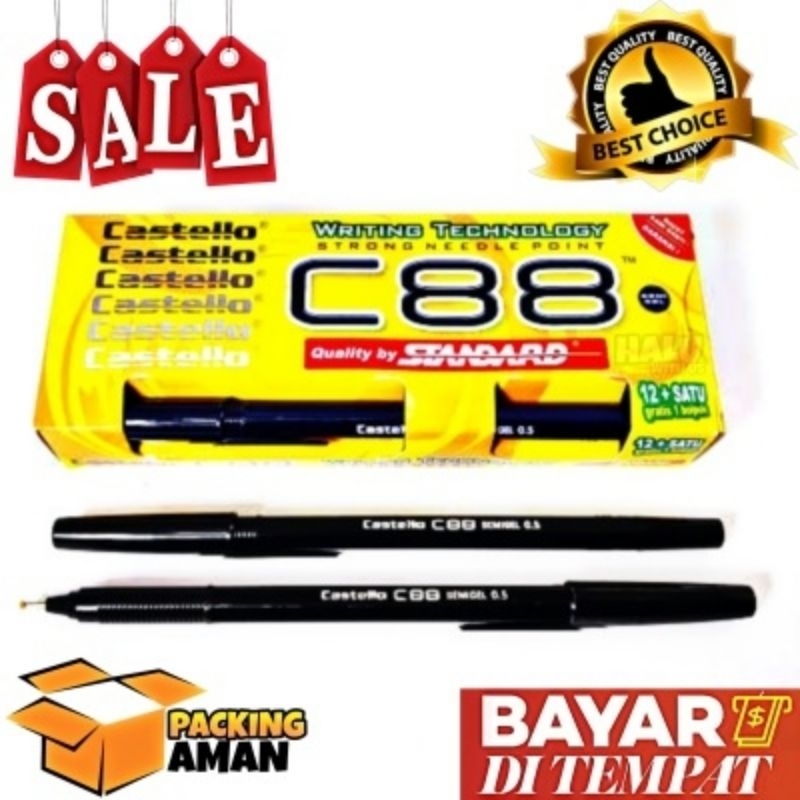 

Pulpen Standard C88 Castello Hitam 0.5mm Semi Gel - 12 Pcs + 1pcs - Stationery, Tinta