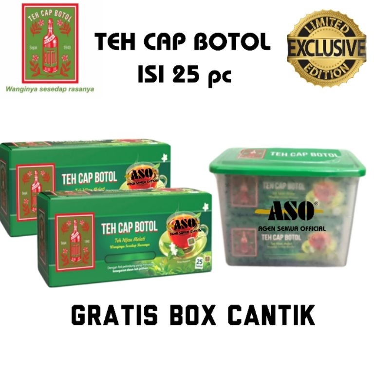 

Paling Laris PAKET TEH CAP BOTOL HIJAU celup Aroma Melati isi 25 GRATIS BOX CANTIK PROMO TERBATAS