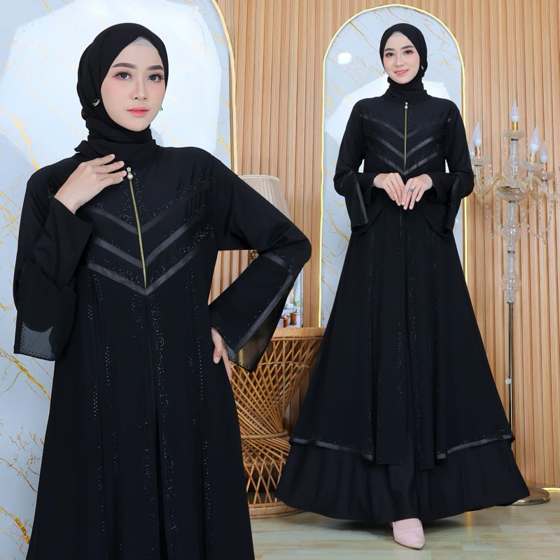 GAMIS ABAYA TURKEY BORDIR BELAH SAMPING FULL HITAM MEWAH TERLARIS DIVVSAA.COLLECTION-V pita