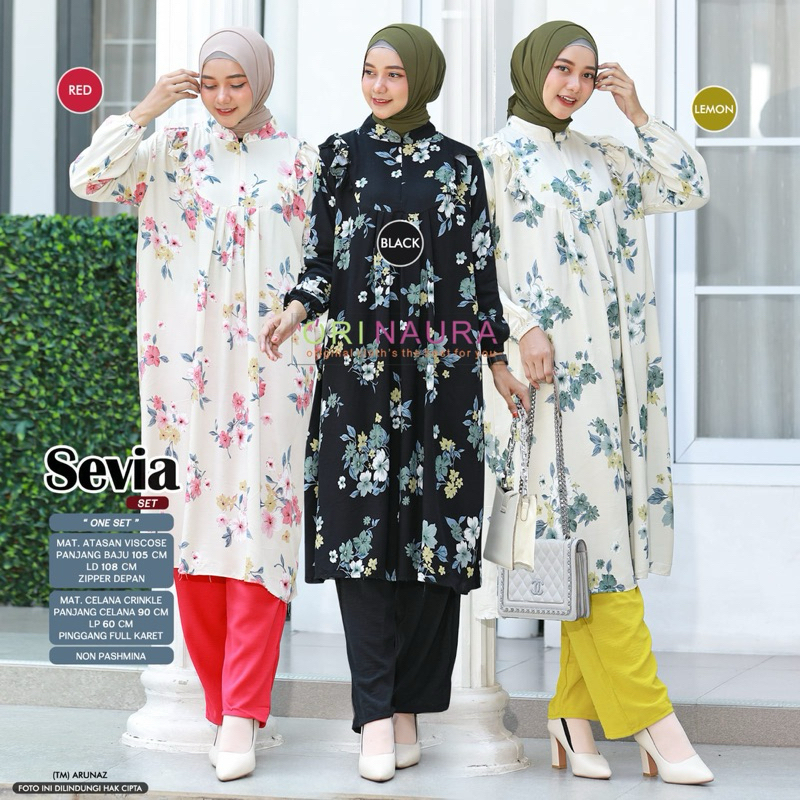 Sevia One Set Setelan Wanita Baju Tidur Piyama Motif Terbaru Original Produk by Ori Naura