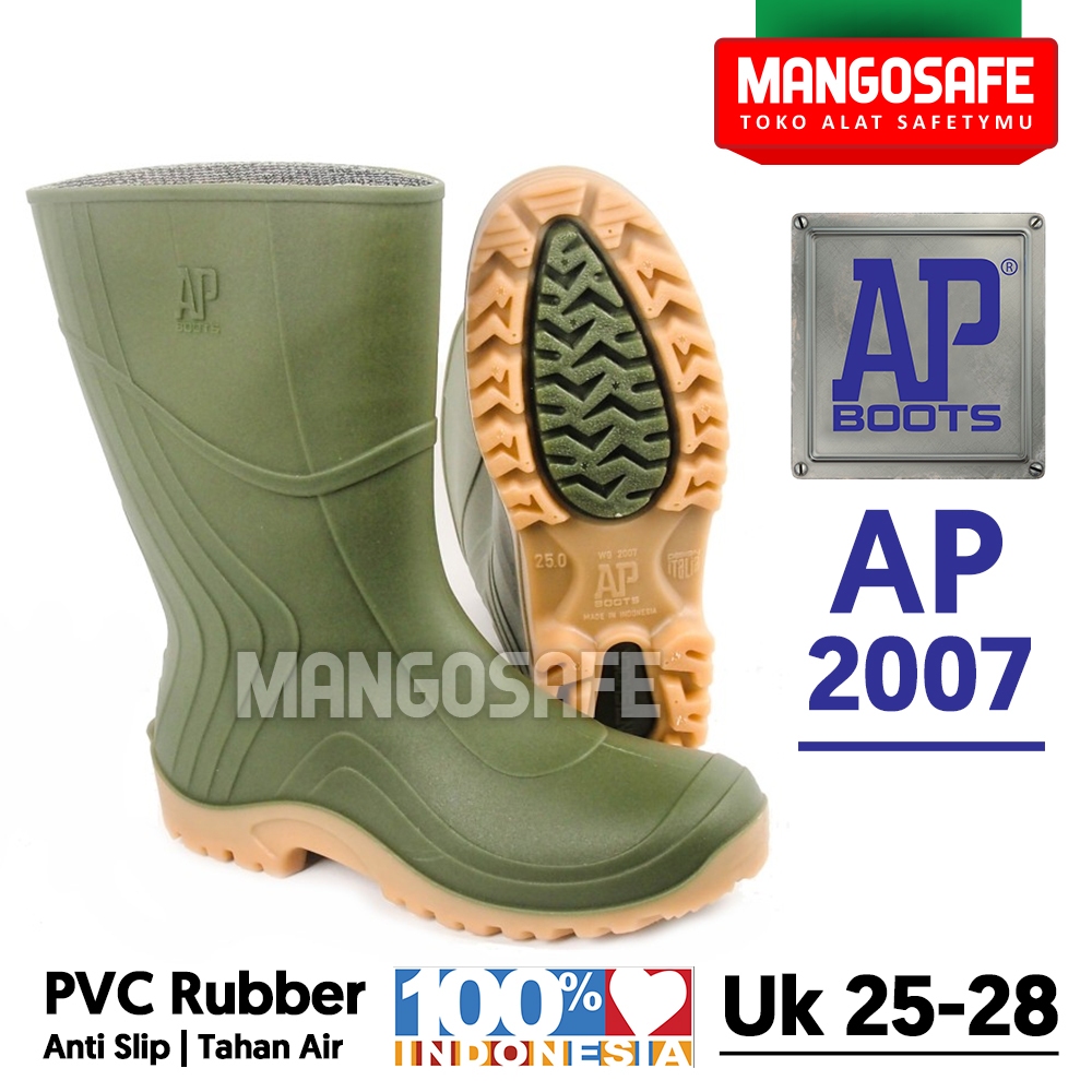 [ FAVORIT ] Sepatu Boots Karet Hujan Hijau Waterproof AP 2007 Anti Slip Anti Air / Sepatu Kerja AP b