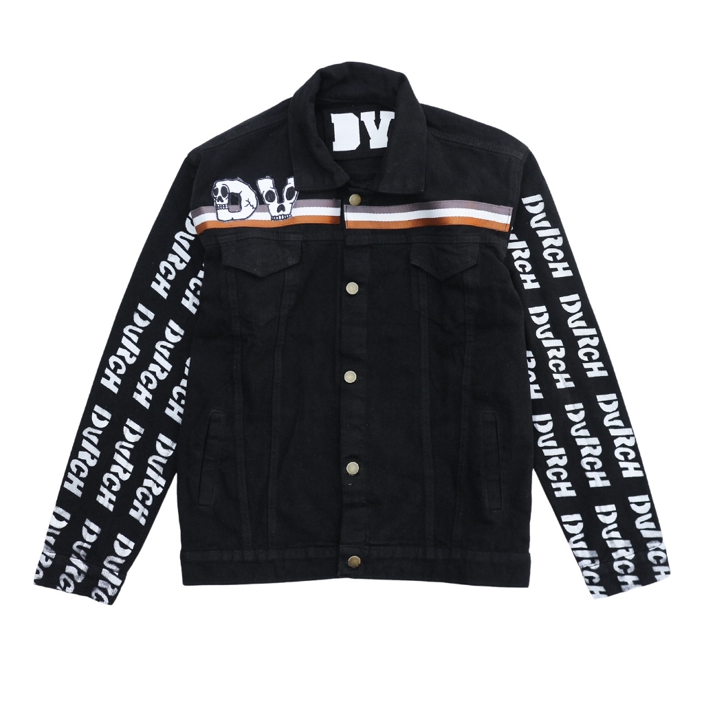 DURCHVOLK / VJJ501 / Jaket Jeans Denim Pria Wanita Painting Ripped Patch Big Size Hitam