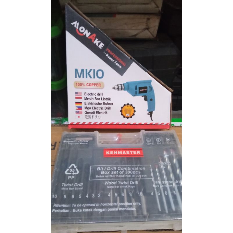 Paket Hemat Mesin Bor Listrik 10mm Monake + Mata Bor Set Komplit