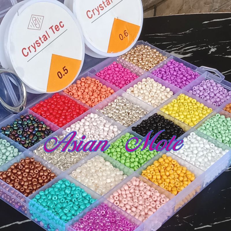 1 Box 24 warna Manik Mote Pasir 8.0 3mm Manik Payet Jepang Bahan Kerajinan Gelang Kalung Menjahit Da