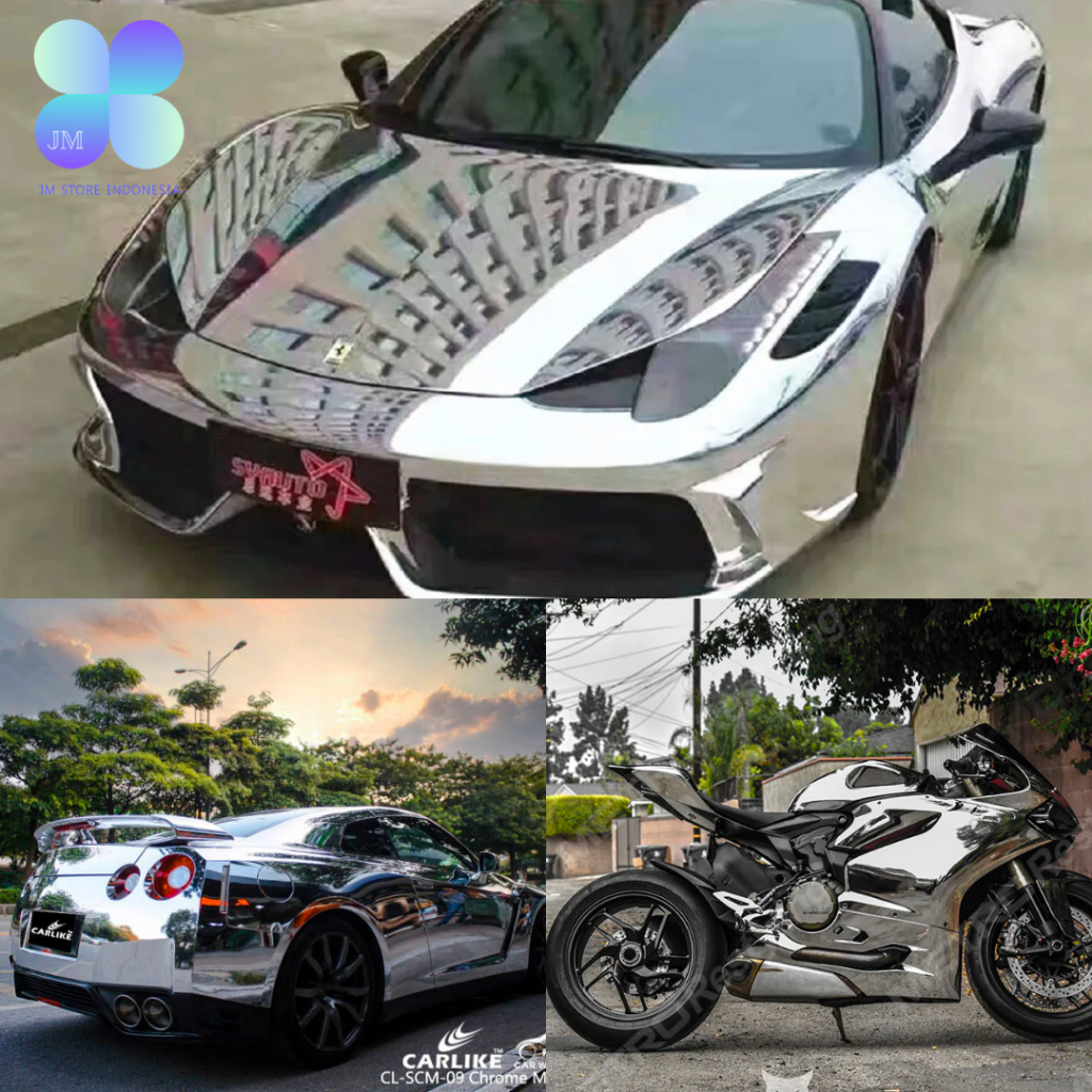 RB1 Fanchi Mirror Chrome Glossy Stiker Skotlet Metalik Krom Gold Silver Red Lentur Tahan Panas 50 Cm