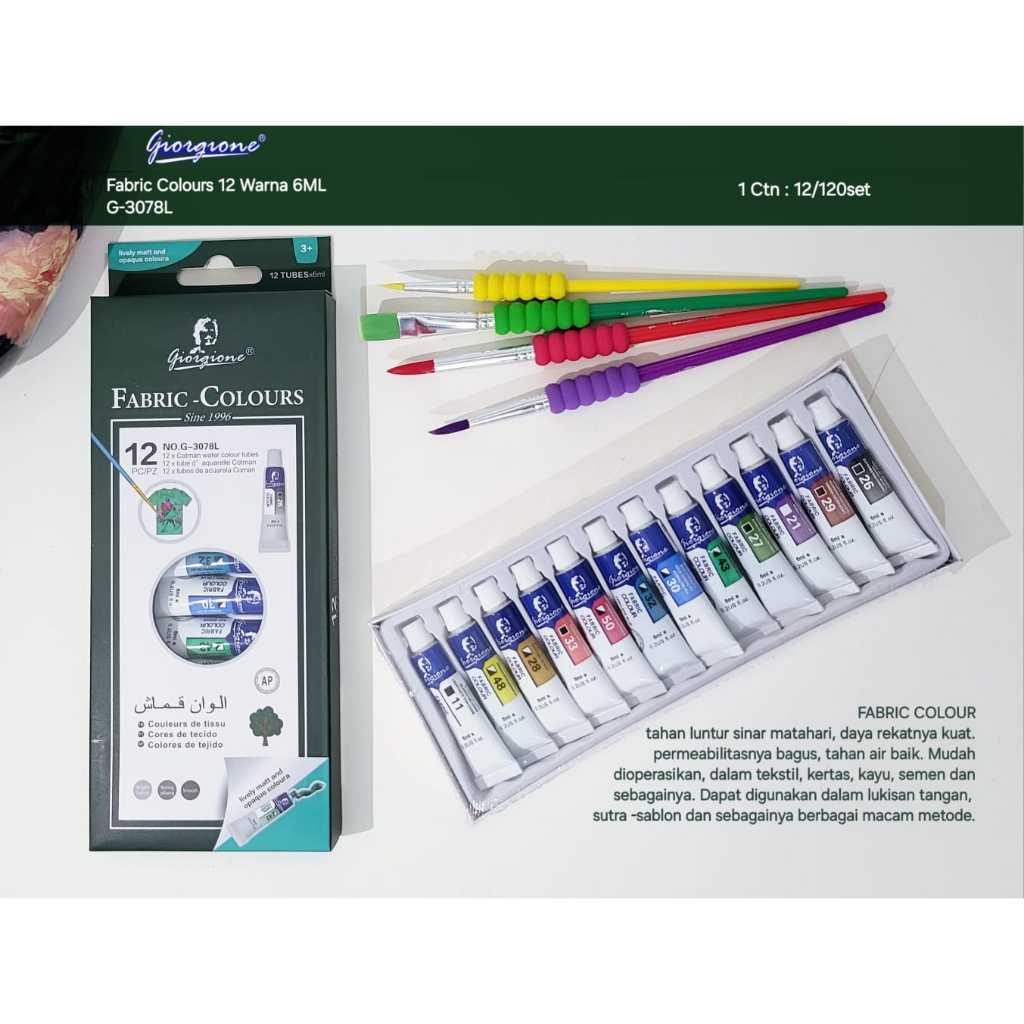 

fabric colours 12 warna 6 ml giorgione pabriknya vtec cat kain