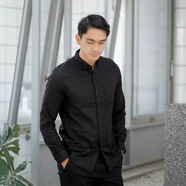 BAJU HEM PRIA WARNA HITAM POLOS H01