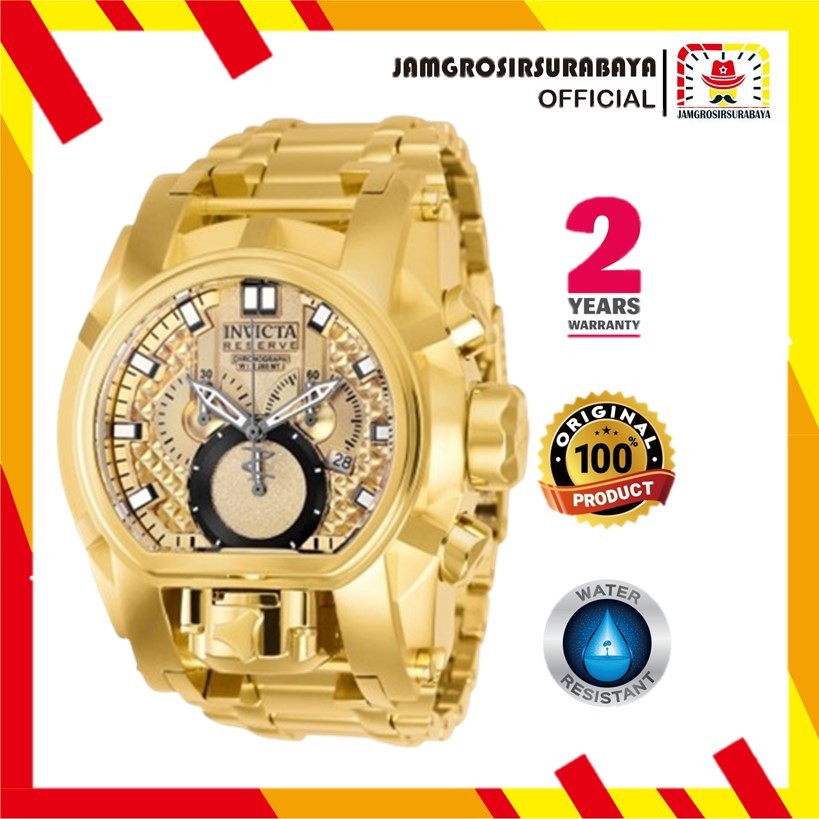 PROMO Jam Tangan Pria Invicta 25210 Reserve Bolt Zeus Chronograph Gold Dial Original BM Garansi 2 Ta